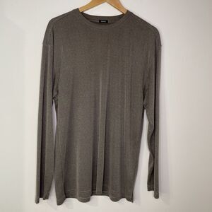 Michael Brandon Sueded Brown Patterned Long Sleeve Men's T Shirt Size Large